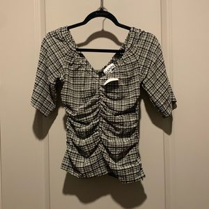 NWT Ganni ruched too black and cream